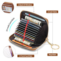 Porte-cartes de crédit en cuir PU avec fermeture éclair, brodé, anti-RFID, organiseur de cartes bancaires et porte-clés