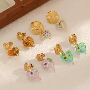 Pendientes de gota con personalidad, pendientes de aro goteo de aceite de acero inoxidable con Huggie Vintage, Pendientes colgantes de corazón para mi hija - Product Image 2