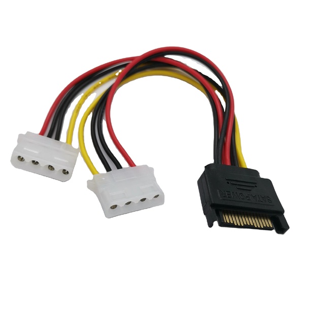 15-Pin SATA Male to 4-Pin Molex 2 Female IDE HDD Power Adapter Cable Connectors for Hard Drive Systems