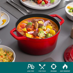 2026 Trending Red Enamel Cast Iron Cookware Nonstick Grill Fry <b>Pan</b> Fast Heating Dutch Oven <b>With</b> Pot <b>Lid</b> Eco Friendly Compatible - Product Image 4