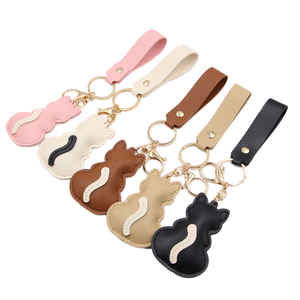 QYS <b>Custom</b> Logo PU Leather Cartoon Cat Keychain Cute Animal Bag Charm <b>Key</b> <b>Ring</b> Promotional Gift - Product Image 1