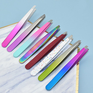 Stainless Steel Eyebrow Tweezers 93mm Slanted Tip For Eyebrow Trimming Beauty Tools Durable Home Use - Product Image 1