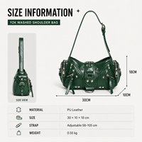 Sac à bandoulière Y2K style urbain pour femme, grande capacité, étanche, avec rivets punk, boucle cœur, multiples poches zippées et sangle réglable