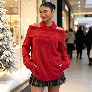 Women One Shoulder Long Sleeve Knitted Sweater <b>Blouse</b> Loose Ribbed Cardigan Casual Winter Top - Product Image 6