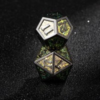 Ensemble de dés polyédriques en métal à cadre noir et paillettes, 7 pièces, pour jeu de société et collection, cadeau