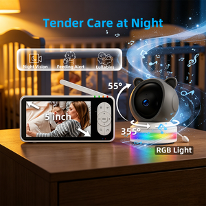Cámara para bebés Tuya con pantalla de 5 pulgadas y 1080p, WiFi, Bluetooth, giro/inclinación, zoom 4X, detección de llanto y movimiento con IA. - Product Image 3