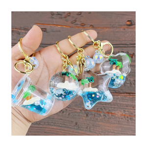 3Dオイル液体フロートフローティングボトルキーホルダーかわいいココナッツツリー液体キーホルダー学生ギフトキーリング - Product Image 1