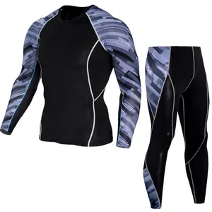 Terno dos homens conjuntos de esportes collants camisa fitness leggings rashguard kit MMA compressão roupas mangas compridas hoodie rash guard