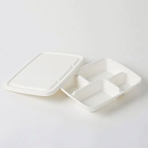 Boîte à bento jetable à 4 compartiments en pulpe de bagasse biologique, plateau alimentaire écologique à emporter - Product Image 1