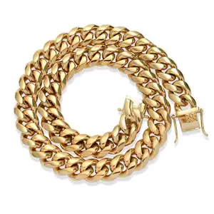 도금 체인 목걸이 세트 골드 주얼리 쿠반 스테인리스 스틸 남성용 도매 14K 18K 골드 패션 디자인 NL 2023 - Product Image 4