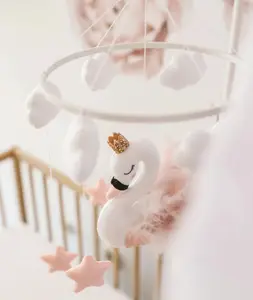 Rose étoile blanc cygne fait à la main couture mobile doux suspendu jouet bébé lit mobile pour la musique bébé berceau fille bébé pépinière décor
