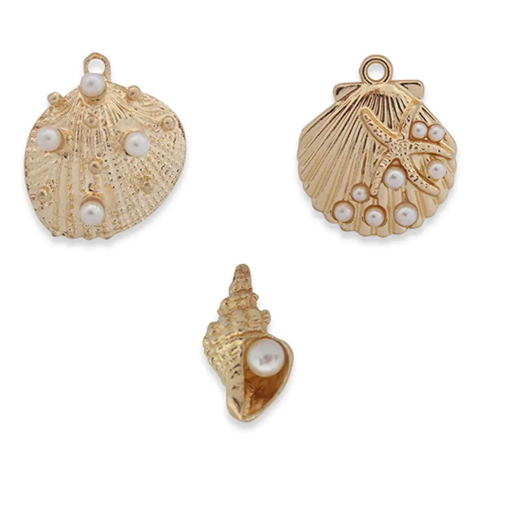 Abalorios de concha de perlas esmaltadas para niñas y mujeres, pendientes de conchas de Caracol de aleación de animales de mar, accesorio de joyería a la moda, pulsera bonita para niños