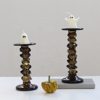 Support de bougie en verre fait main, écologique, de style moderne du milieu du siècle, en forme de galet organique, ambre foncé, pour cheminée de Noël