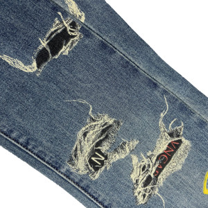 BlueTeam produttore personalizzato stampa blu Flare misura popolare da <span class=keywords><strong>donna</strong></span> pantaloni e pantaloni con foro elastico elasticizzato <span class=keywords><strong>Jeans</strong></span> da <span class=keywords><strong>donna</strong></span> - Product Image 3