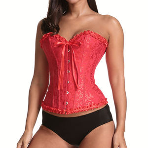 LANQIN Corset de mariée blanc, surbuste à baleines en acier, jacquard floral damassé, gaine amincissante pour mariage, effet ventre plat - Product Image 3