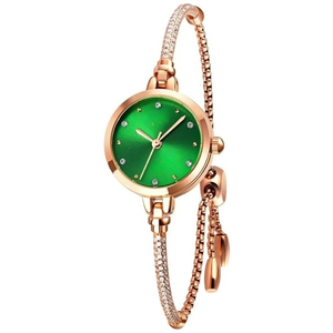 Montre élégante pour femme, style bracelet, quartz, couleur or rose, incrustation de cristaux, fermoir coulissant réglable, montre élégante et tendance - Product Image 1