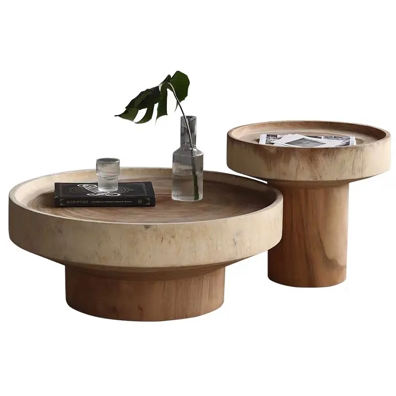 Простой скандинавский кофейный столик из массива дерева, круглый деревянный обеденный стол для маленькой квартиры