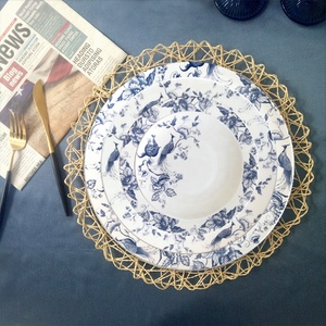 Ensembles de vaisselle Ensemble de vaisselle occidentale Assiettes rondes en céramique bleu blanc Nouvel arrivage Porcelaine osseuse Logo personnalisé Mariage - Product Image 2