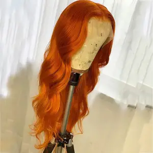 Peruca de cabelo humano, 150% densidade laranja colorido 13x6 parte profunda frontal cabelo humano ondulado peruano remy peruano peruano peruca