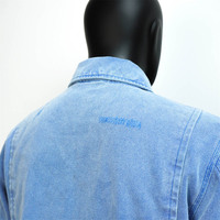 Topshow DENIM Veste en jean vintage déchirée style Detroit avec logo personnalisé, coupe oversize, bleue, zippée, courte, pour homme