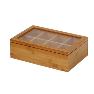 Caja de almacenamiento de madera con múltiples compartimentos, con tapa y cajón para café, té, especias, organizador de escritorio, rectangular, de color sólido - Product Image 4