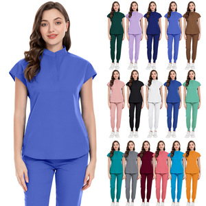 Uniforme Médico Personalizado con Cuello Mandarín, Uniforme <span class=keywords><strong>de</strong></span> Enfermera para <span class=keywords><strong>Mujer</strong></span>, Corte Clásico, Pantalones Jogger con Bolsillos Tipo Cargo, Conjuntos <span class=keywords><strong>de</strong></span> Uniformes Médicos - Product Image 1