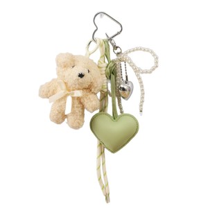 Bow <b>Pearl</b> <b>Bag</b> Charm Curly Plush Mini Teddy Bear Keychain Pendant Faux Leather Heart Tassel Silver Heart Bead Ornament - Product Image 5