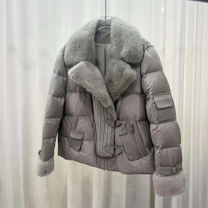 Oftbuy 2023 Nueva locomotora abrigo con Cuello de piel de visón real abrigo corto joven cálido chaqueta de motocicleta de plumón de <span class=keywords><strong>ganso</strong></span> blanco para <span class=keywords><strong>mujer</strong></span> - Product Image 1