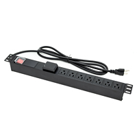 Barre d'alimentation Hereta 19 pouces 1U pour montage en rack, norme NEMA, 7 ports, protection contre les surtensions de classe D 10KA, prise standard américaine AC120V-240V