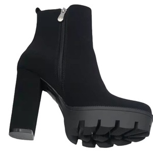 Bốt Chunky Cao Gót Có Khóa Kéo Gợi Cảm Mùa Thu Đông Bốt Cao Đến Mắt Cá Chân Đế Xuồng Chống Nước Ấm Bằng Da Lộn Cho Nữ - Product Image 3