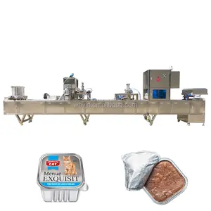High Accuracy Aluminum Foil Tray Pet Food Filling And Sealing Machines Aluminum Foil Container Food Packaging Line