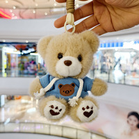Porte-clés en peluche pour cadeau de Noël, ours en peluche doux avec capuche, mini jouet en peluche, logo personnalisé ou avec t-shirt
