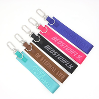 Lanière porte-clés personnalisée en nylon tissé jacquard brodé de haute qualité, couleur teinte sur mesure avec logo, accessoire mobile, bracelet de poignet