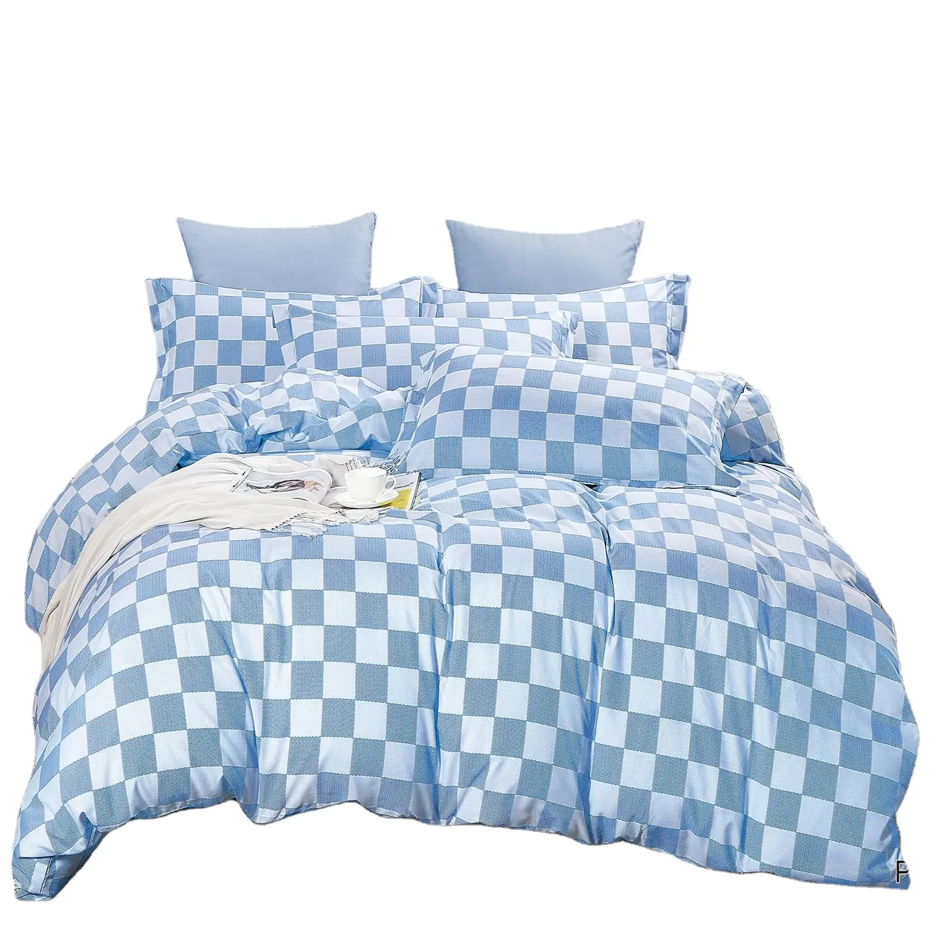 Factory directly supply checkerboard luxury duvet cover set bed room linen bedding sets eco