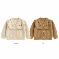 Kardigan Kancing Kerah Ruffle Bordir Bunga untuk Anak Perempuan dengan Detail Mutiara, Sweater Anak Custom OEM Pabrik