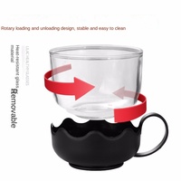 Ensemble théière portable BAMBUS en verre borosilicate haute résistance avec filtre en acier inoxydable et manchons isolants, 5 pièces (1 théière + 4 tasses)