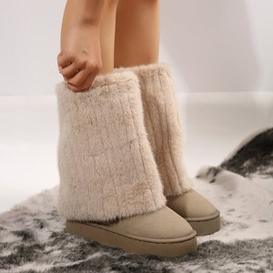 2024 hiver nouvelle grande taille semelle épaisse bottes de neige femmes bottes avec velours et chaud mi-manches bord retourné peluche coton chaussures - Product Image 2