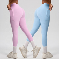 Leggings de sport unis pour femme, taille haute, extensibles, pour fitness, course et yoga, avec poches, vente en gros