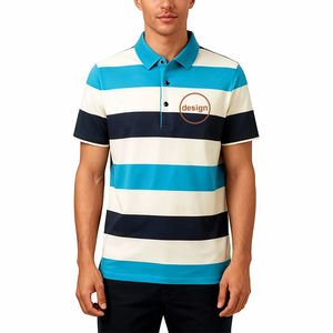 เสื้อโปโลผู้ชายลายทางผ้าฝ้ายคุณภาพสูงสำหรับฤดูร้อน รับผลิตเสื้อยืดพร้อมโลโก้ตามสั่ง ขายส่ง - Product Image 2