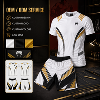 Ensemble de shorts de boxe MMA pour hommes adultes, blanc avec panneaux dorés, rashguard à séchage rapide, compression, sublimation, 100% polyester