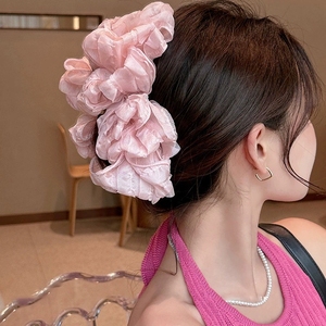 Grandes griffes multicouches en dentelle <span class=keywords><strong>rose</strong></span> vert blanc pour femmes filles pinces à cheveux vente en gros pinces à gros cheveux <span class=keywords><strong>crabe</strong></span> maille requin - Product Image 1