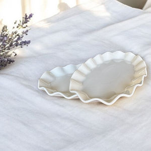 Piatto in Ceramica Bianca con Bordo Ondulato Stile Europeo, Stoviglie per Insalata, Bistecca, Dessert, Zucchero, Frutta, Piatto da Portata per Matrimoni e Feste - Product Image 1