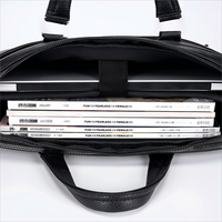 Porte-documents en cuir de vachette à double poche pour homme, sac d'affaires en cuir véritable noir, organiseur de documents, logo personnalisé, OEM ODM Factory