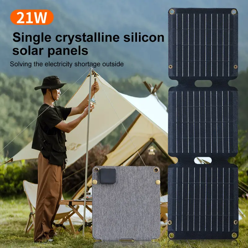 Cargador solar Carga rápida 21W Células de panel de potencia de cantidad plegable portátil