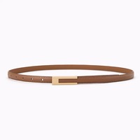 Ceinture en cuir élégante pour femme, fine, avec boucle dorée ajourée, réglable pour robes et pantalons, accessoire de ceinture d'été à boucle métallique