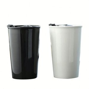 Mug de voyage en céramique à double paroi avec couvercle en silicone, design anti-fuite, utilisation au bureau, tasse pour voiture, passe au lave-vaisselle - Product Image 1
