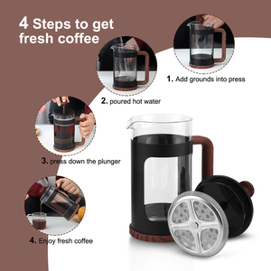Cafetera de prensa francesa <span class=keywords><strong>vintage</strong></span> OEM Café de prensa francesa de 1 litro con mango de madera para té o café para acampar, viajar - Product Image 3