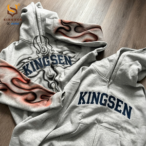 เสื้อฮู้ดซิปปักลายวินเทจแบบซันเฟด ลุคดิสเทรส สำหรับผู้ชาย ทรงโอเวอร์ไซส์ สไตล์มินิมอล สตรีทแวร์ - Product Image 1