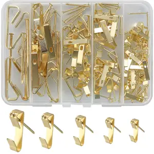 160 Pcs 9 Sizes Heavy Duty Golden Picture Hooks Hanging Hardware for Wall Hanging Photos Frames Mirrors Picture Painting Hangers