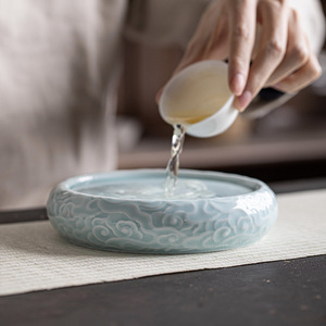 Chinese Retro Round Porcelain <b>Tea</b> Tray With Auspicious Cloud Design Handmade For Kung Fu <b>Tea</b> <b>Set</b> Dry Brewing - Product Image 3